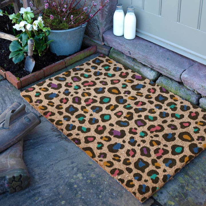Multi Colour Leopard Print Doormat (90 x 60cm) for wholesale by Artsy Mats
