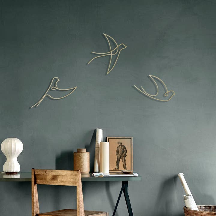 Gold Birds Metal Wall Art Set of 3 -WA052 for wholesale by Blackivycraft