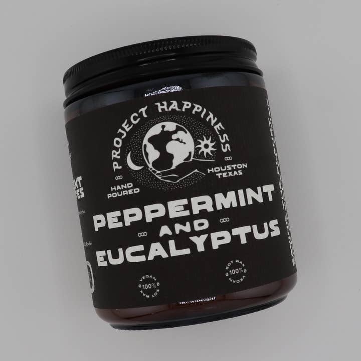 Peppermint and Eucalyptus Soy Candle - 8oz | Holiday Scent for wholesale by Project Happiness Candle Co.