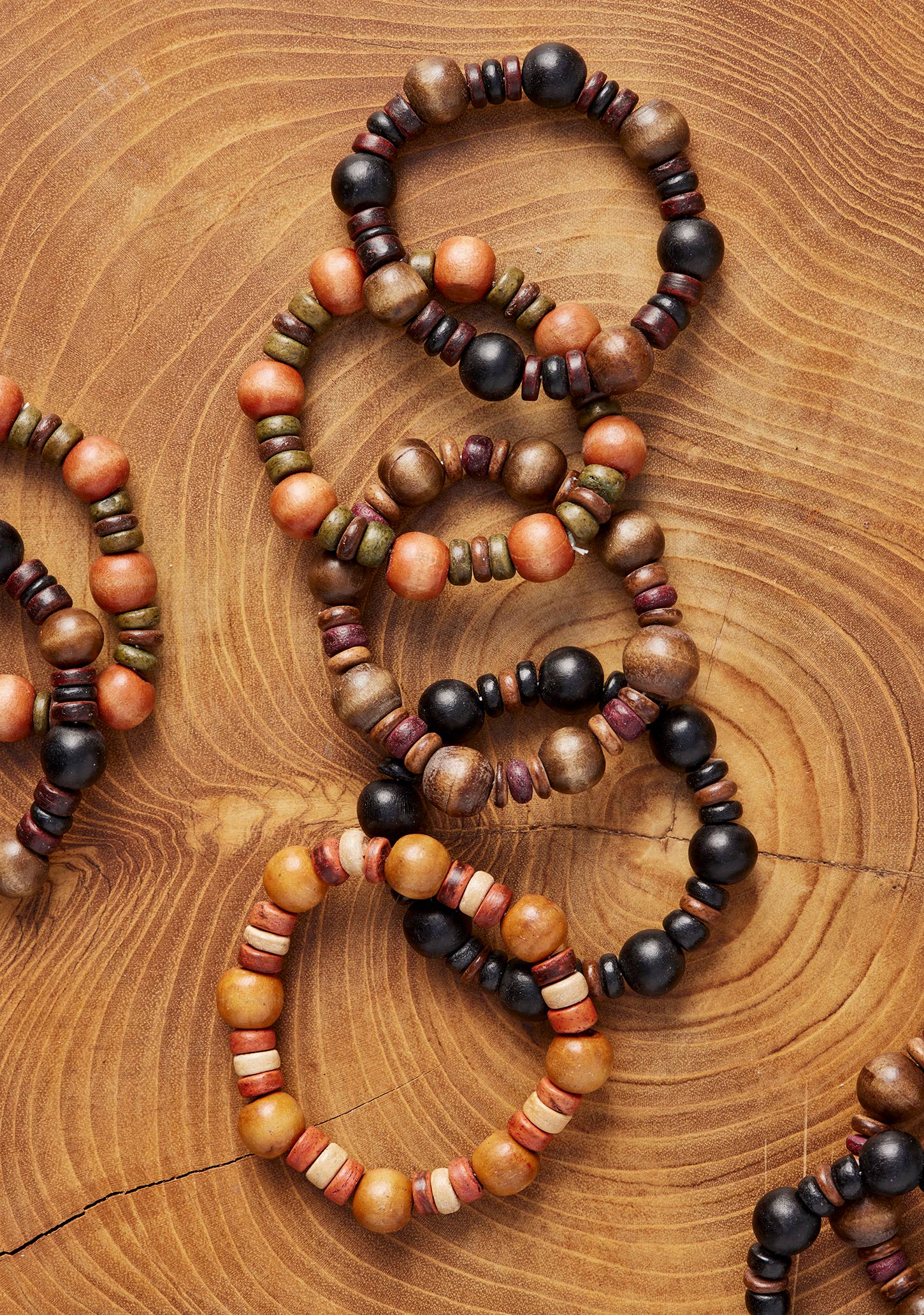 Namaste - Wholesale Beaded Bracelet - Elasticated Hard Wood Bead Bracelet, Roll Display1