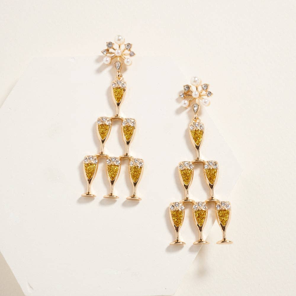 Designature New York - Wholesale Dangle Earrings - Champagne Glass Tower Glitter Party Post Earrings1