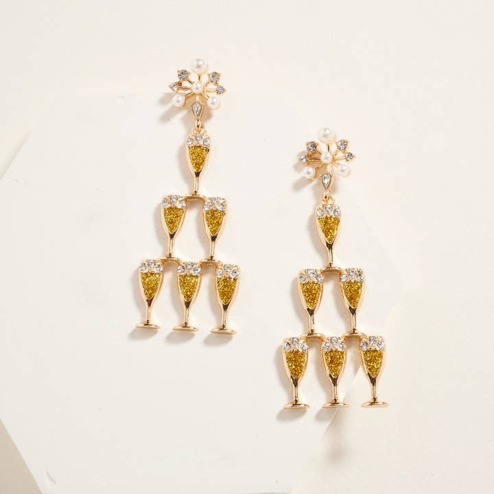 Designature New York - Wholesale Dangle Earrings - Champagne Glass Tower Glitter Party Post Earrings1