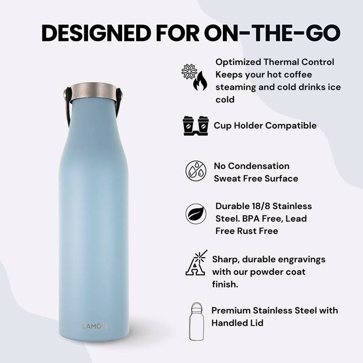 LAMOSE - Wholesale Water Bottle - Custom Engraved Water Bottle with Handle Lid for Workouts