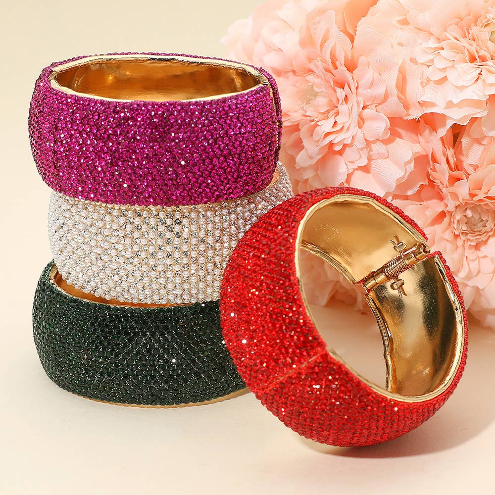 Sensibling Corp. - Venta al por mayor Brazalete - Brazalete de noche ancho con bisagras adornado con perlas y pedrería.26