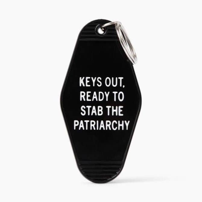 Stab the Patriarchy Feminist Black Motel Keychain for wholesale by GetBullish