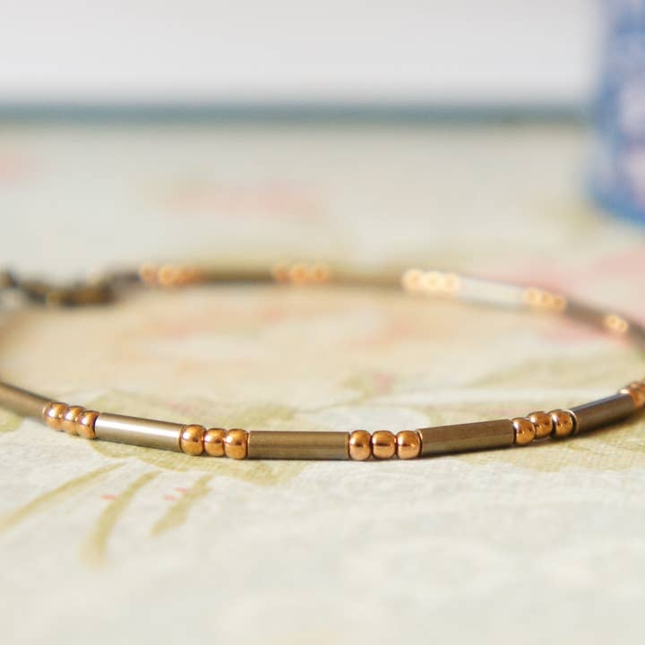 Metallic Bronze Bars And Seed Bead Bracelet for wholesale by Sentimento