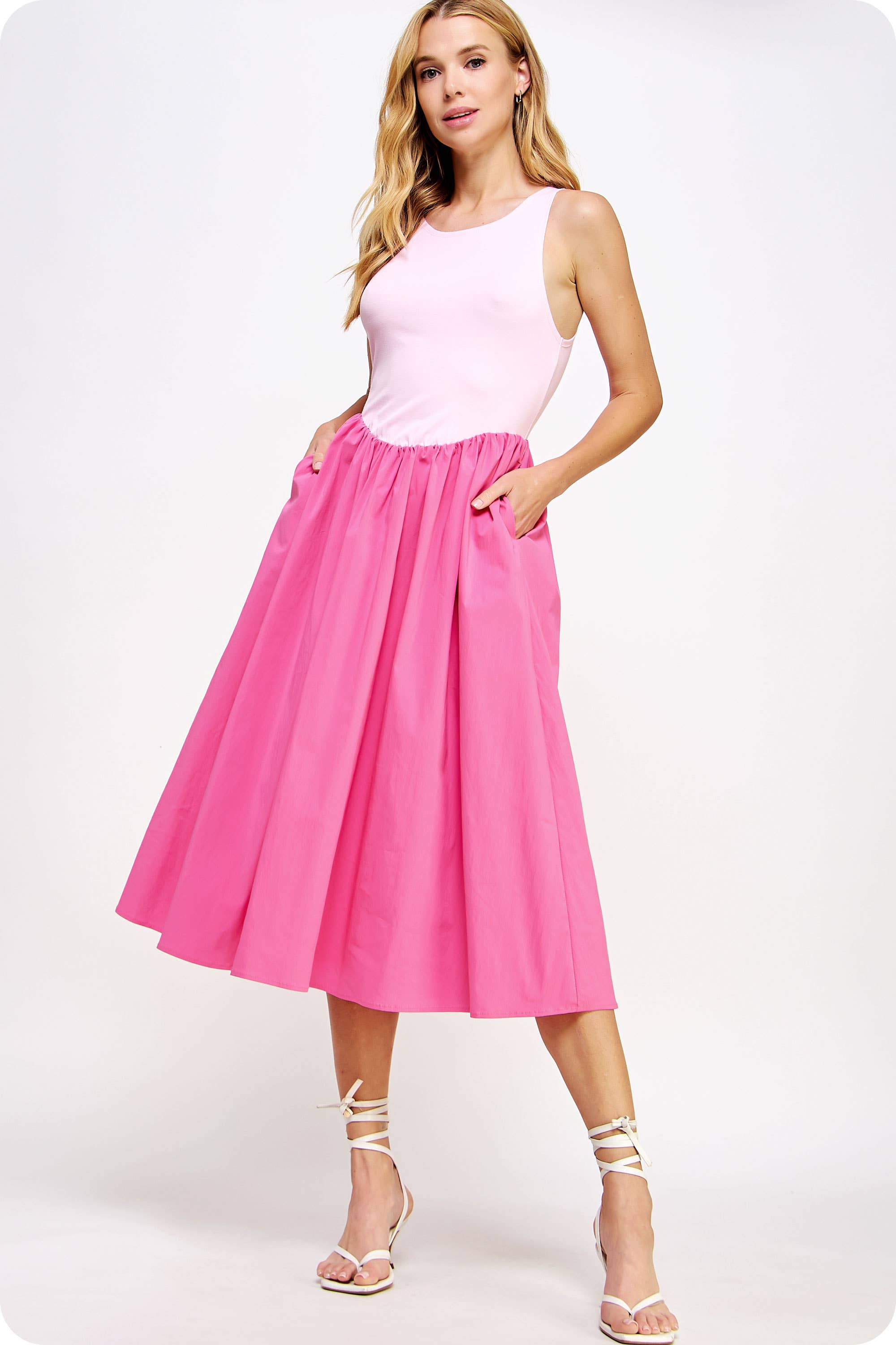 Strut & Bolt - Wholesale Dress - Women's - Knit Contrast Poplin Long Dress23