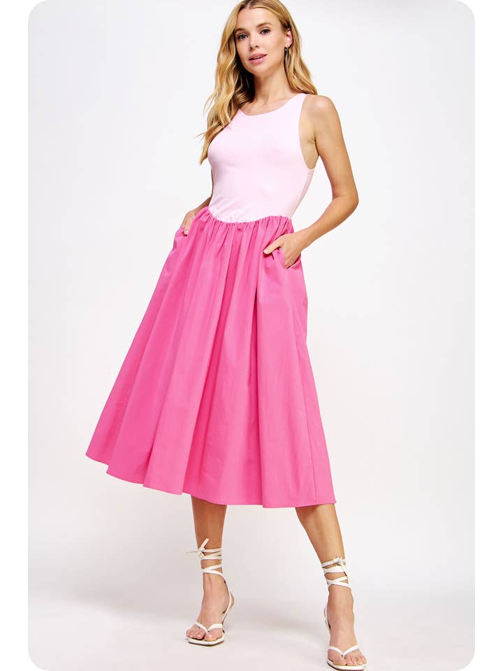 Strut & Bolt - Wholesale Dress - Women's - Knit Contrast Poplin Long Dress23