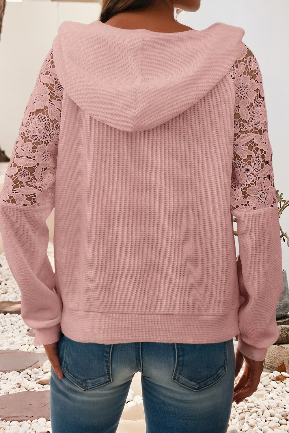 Little Daisy Closet - Wholesale Hoodie - Women's - LDC Patchwork Raglan Sleeve Kangaroo Pocket Waffle Hoodie6