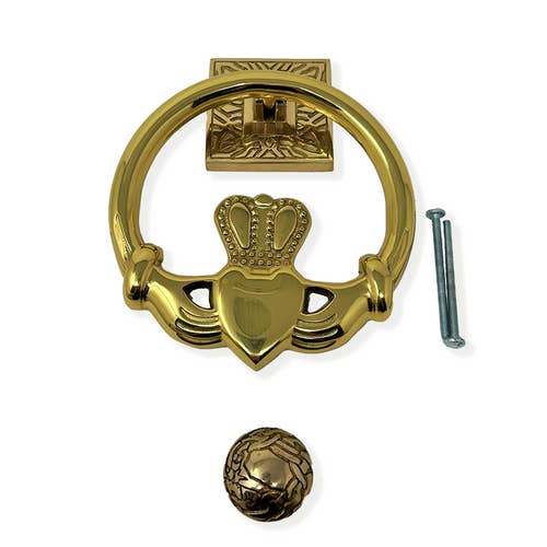 Dublin Gift Company - Wholesale Knob/Pull - Polished Brass Irish Door Knocker-Claddagh Design