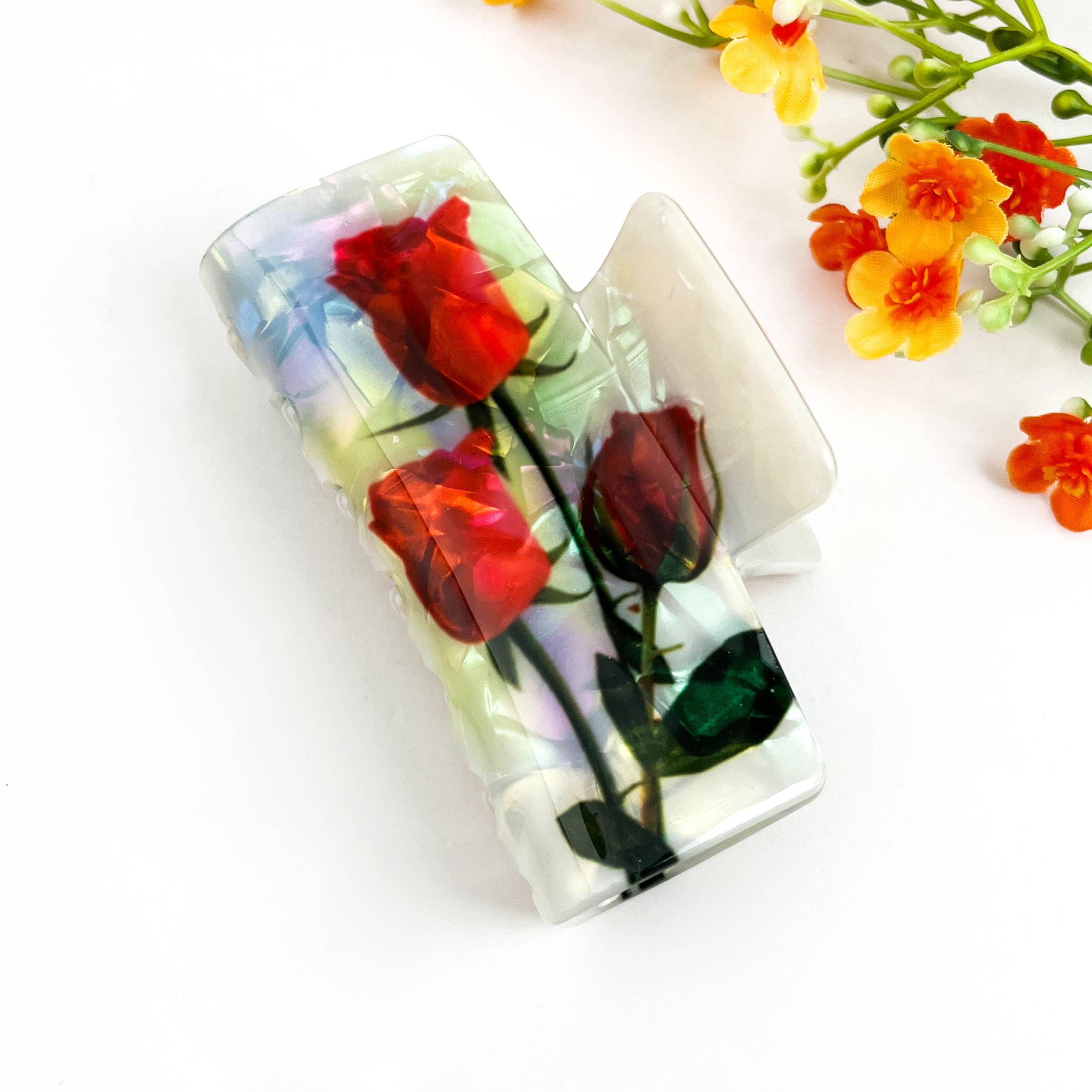 mildstyles – Engroshandel Hårspænde - Dame – Vintage blomster rektangel print hårklo klips0