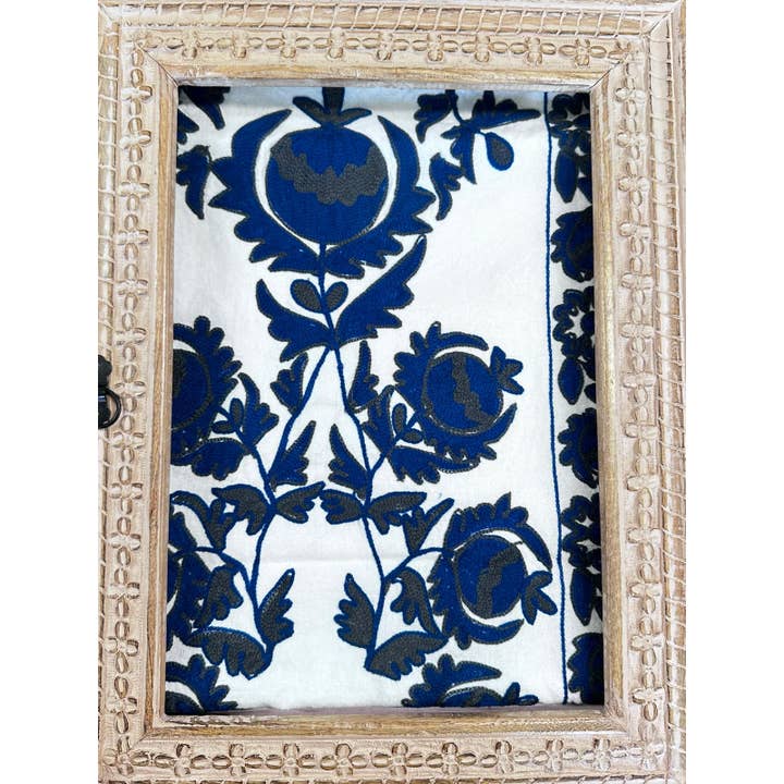 Suzani Hand Embroidered Table Runner | Navy Blue White and other Purchase Wholesale navy blue table runners. Free Returns & Net 60 Terms on Faire trending on Faire.