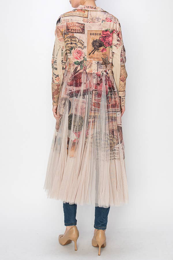 ROSA OESTE Chaqueta Blazer Larga de Contraste Chic con Panel de Tul de Malla - 4773TP ROSE WEST de venta al por mayor en Faire3