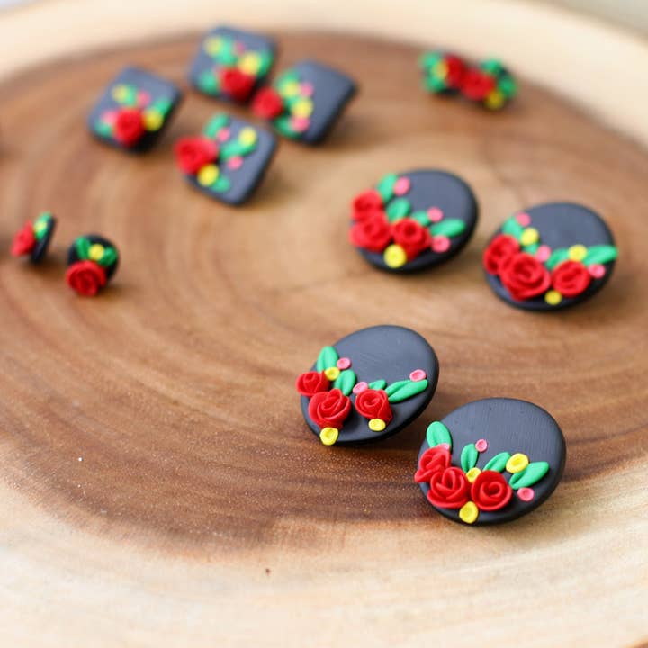 Mexican Earrings Red Rose Black Earrings for wholesale by Skye Eclisse Jewelry