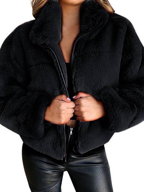 Rosa Clothing - Wholesale Coat - Women's - Furry Faux Fur Zipper Winter Warm Coat3