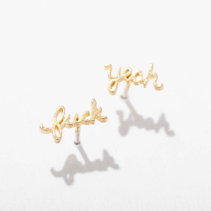 Larissa Loden - Venta al por mayor Pendientes de botón/aretes de poste - Pendientes de Tacos Fuck Yeah - Chapado en Oro de 14k