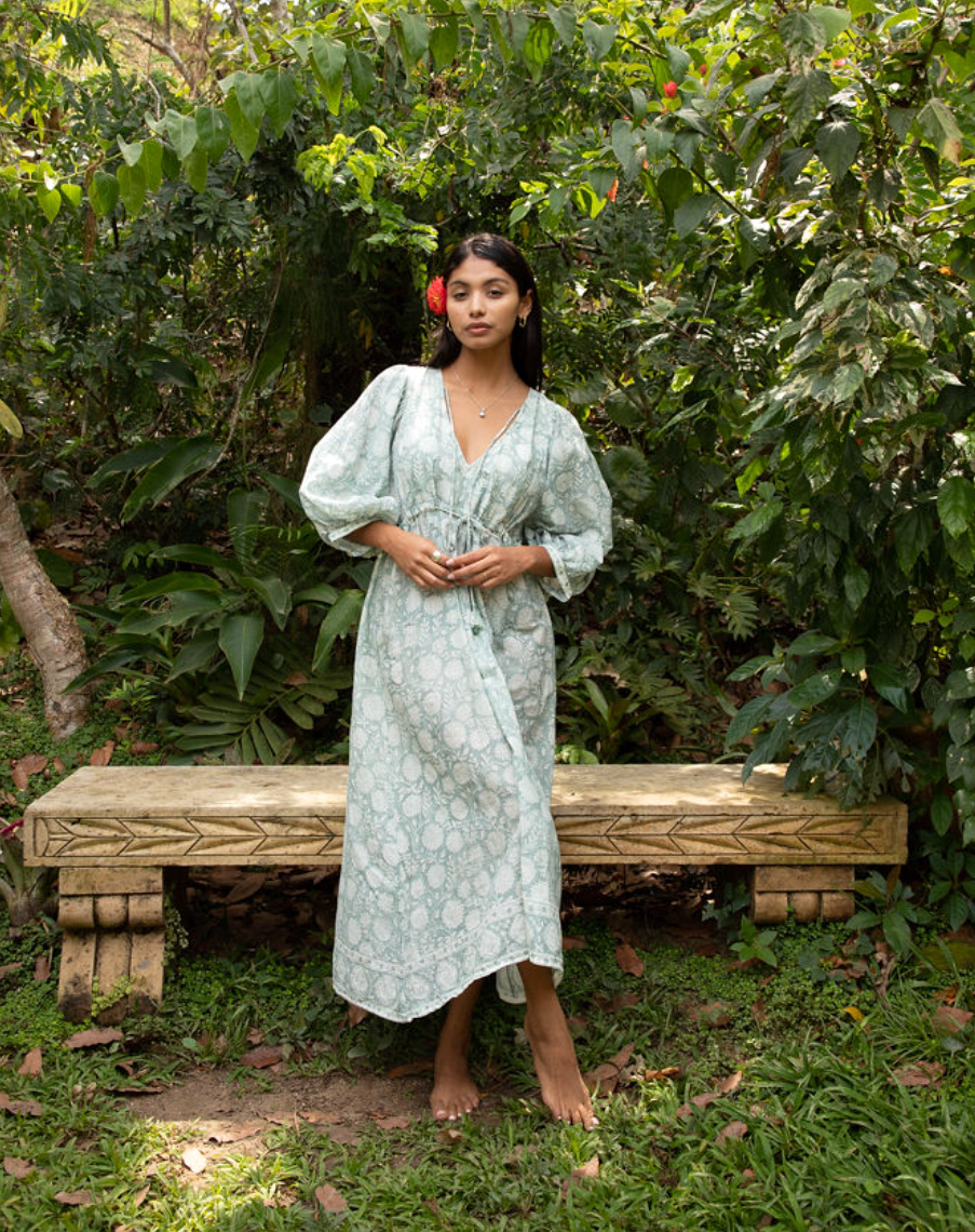 The Fox and The Mermaid - Wholesale Dress - Women's - Block Printed Drawstring Cotton Dress (Indra)1