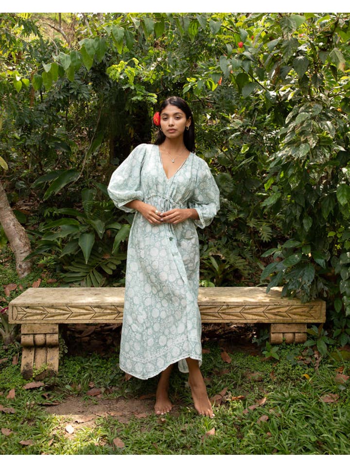 The Fox and The Mermaid - Venta al por mayor Vestido - Mujer - Vestido de Algodón con Estampado en Bloque y Cordón (Indra)3