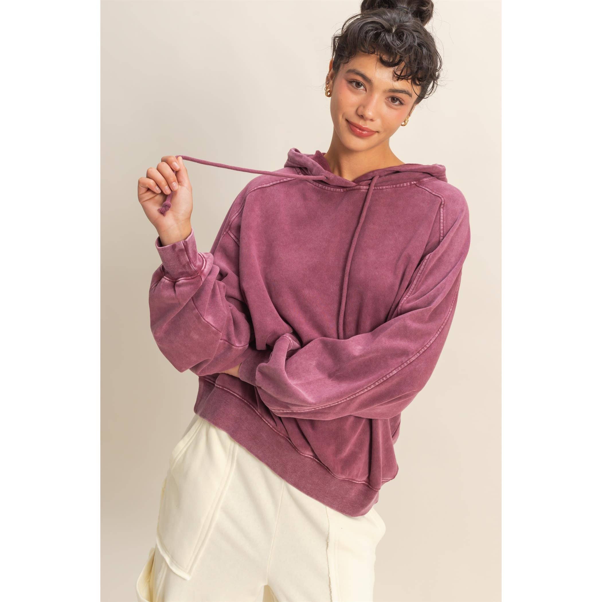 Double Zero - Wholesale Hoodie - Women's - Mineral Washed Seam Detail Hoodie25