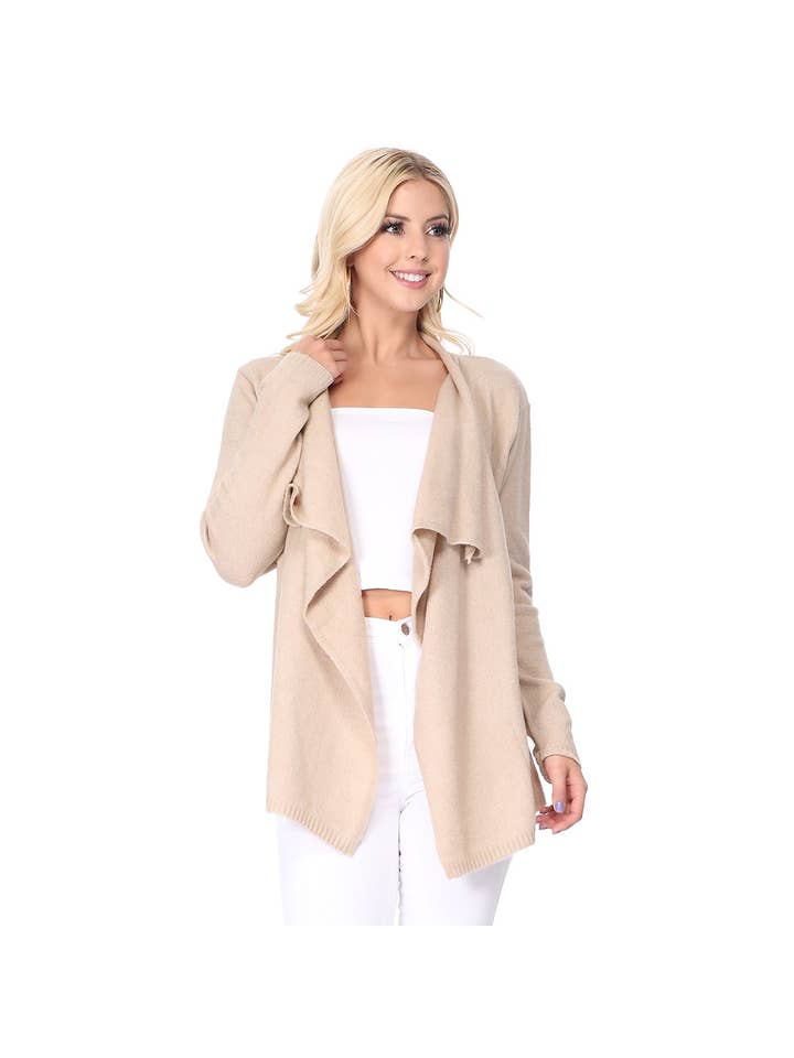 Mak - Wholesale Cardigan - Women's - Long Sleeve Open Front Draped Sweater Cardigan MK821823