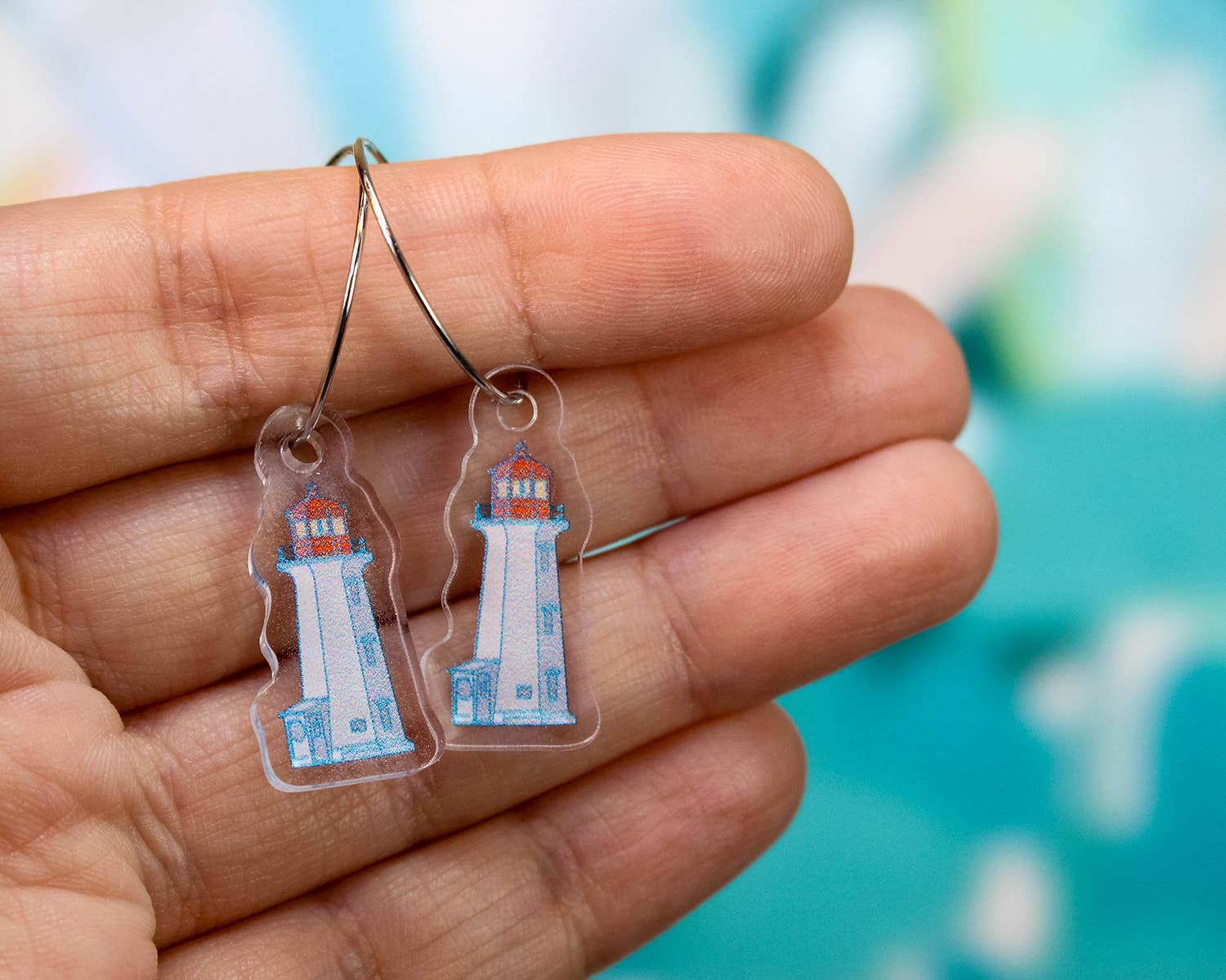 Paper Pattern Silk - Wholesale Dangle Earrings - Peggy's Cove Lighthouse Earrings, Cute Nautical Dangles4
