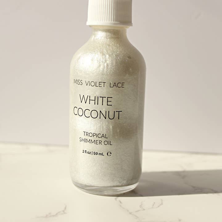 Miss Violet Lace LLC - Wholesale Body Glitter/Shimmer - Coconut Shimmer Body Oil // White Coconut