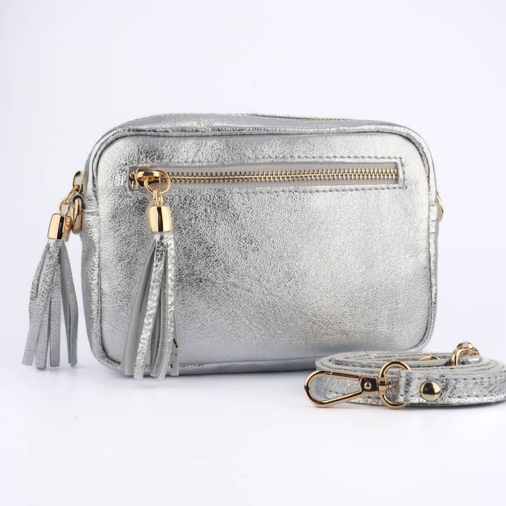 Sac bandoulière en cuir italien Fleur - Argent, Métallique pour la vente par Sarta Pelle