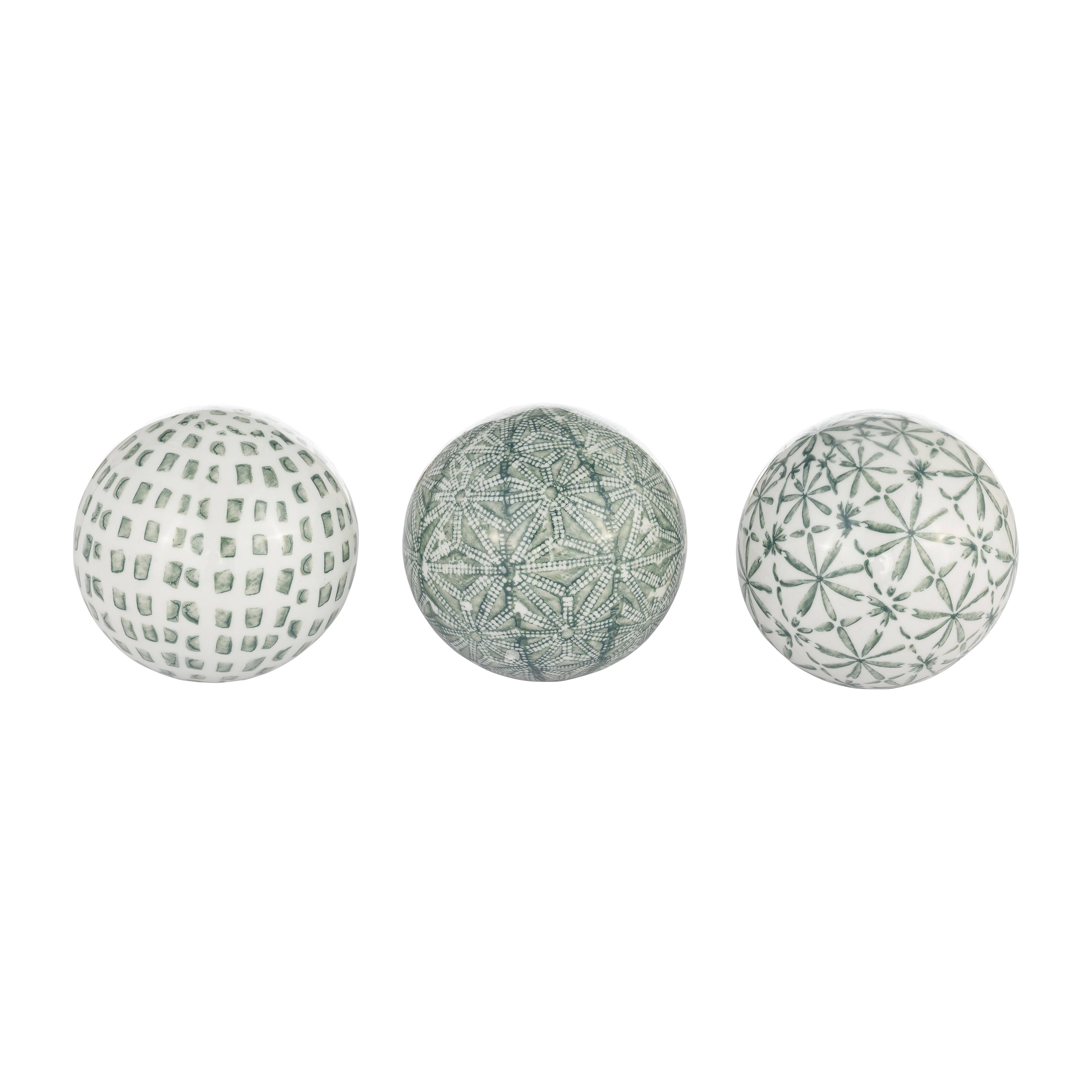 Sagebrook Home - Wholesale Decorative Tabletop Object - Ceramic Boxed Round Painted Orb Set of 3 - Green, 4 in.5