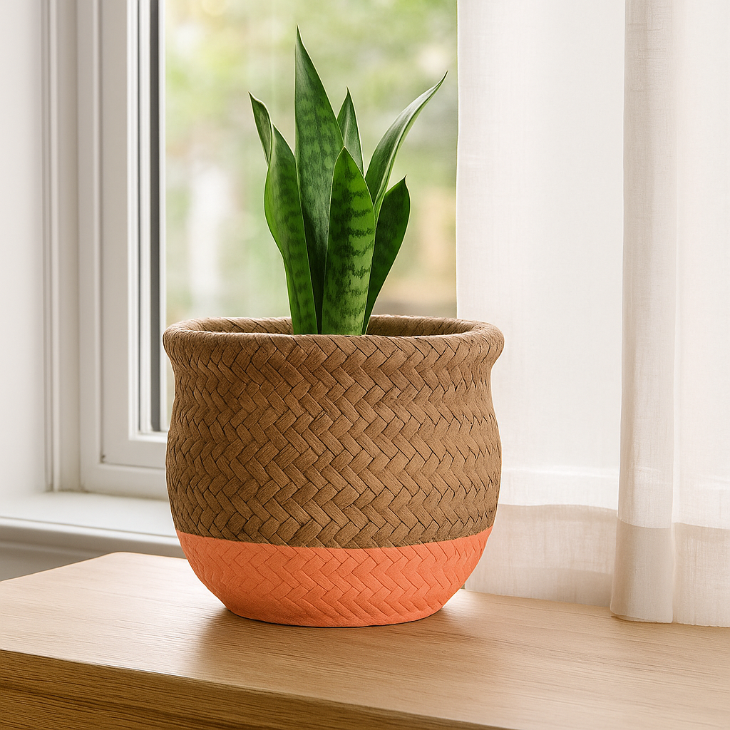 Orange & Reed Round Cement Pot