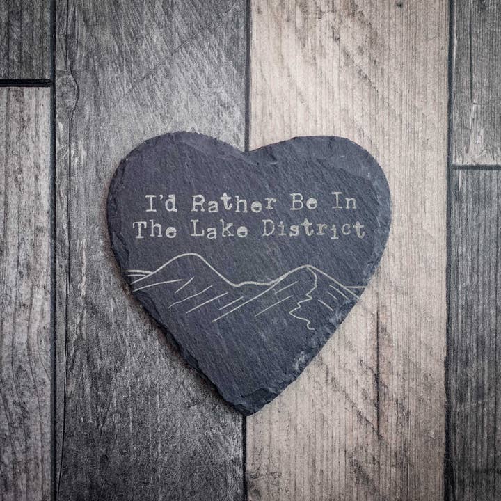 EllieBeanPrints – wholesale Coasters – I'd Rather Be In The Lake District Heart Slate Coaster