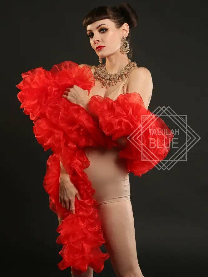 Red Burlesque Organza Boa ~ vegan ~ cabaret and drag costume for wholesale by Talulah Blue