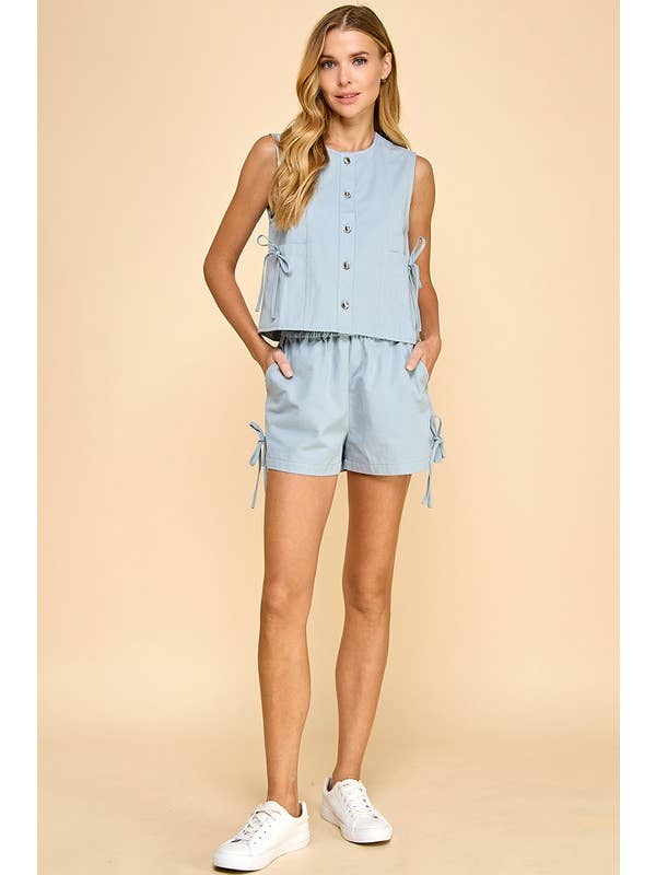 TCEC - Wholesale Button Down Shirt - Women's - CT9210-Sleeveless Denim Button Down Top