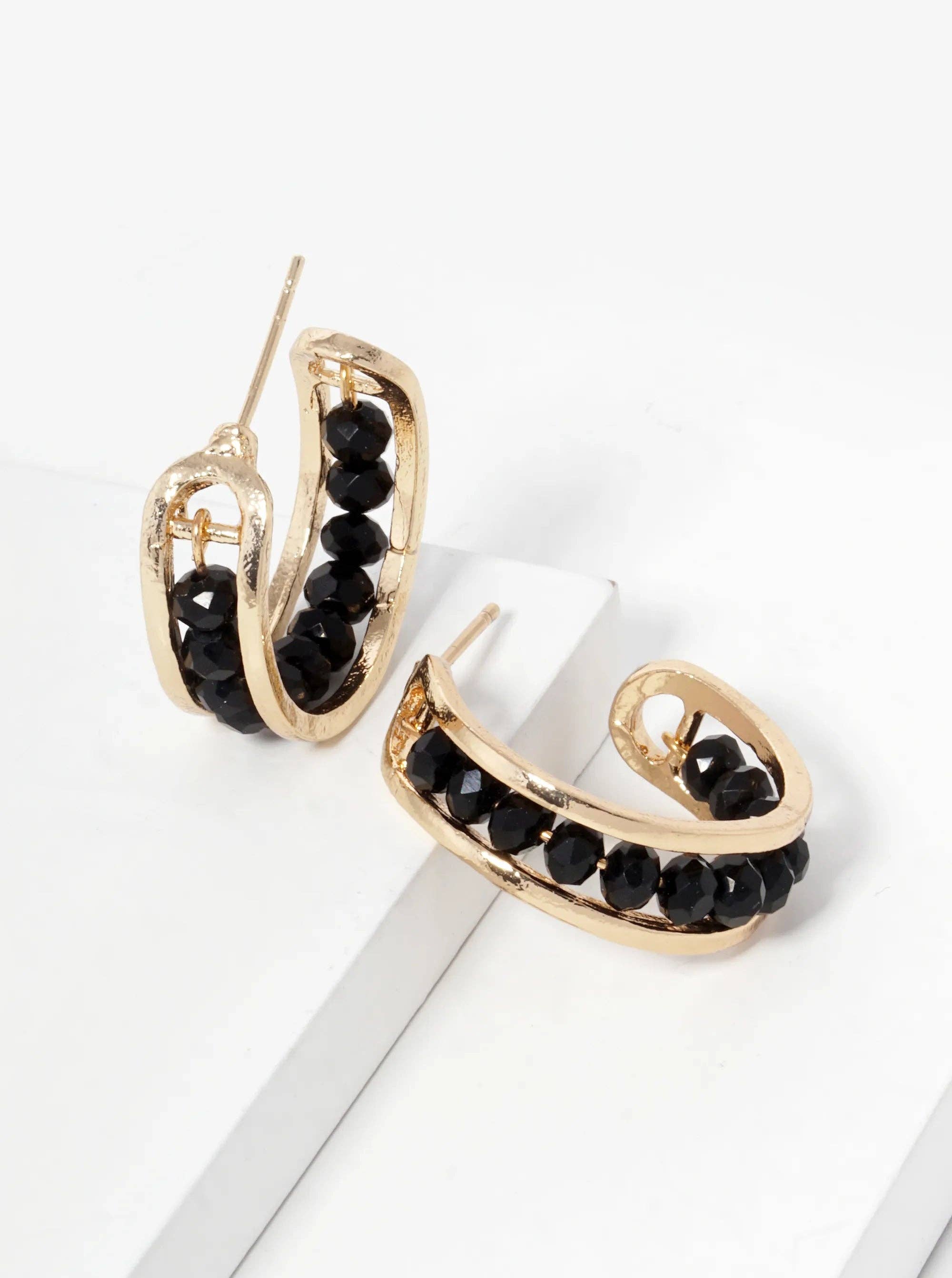 Wild Honey - Wholesale Hoop Earrings - 25Mm Faceted Glass Beaded Open Hoop Earrings4