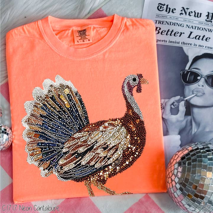 Bama Screens - Wholesale Screen Printed T-Shirt - Women's - Turkey Faux Rhinestones #BS84128