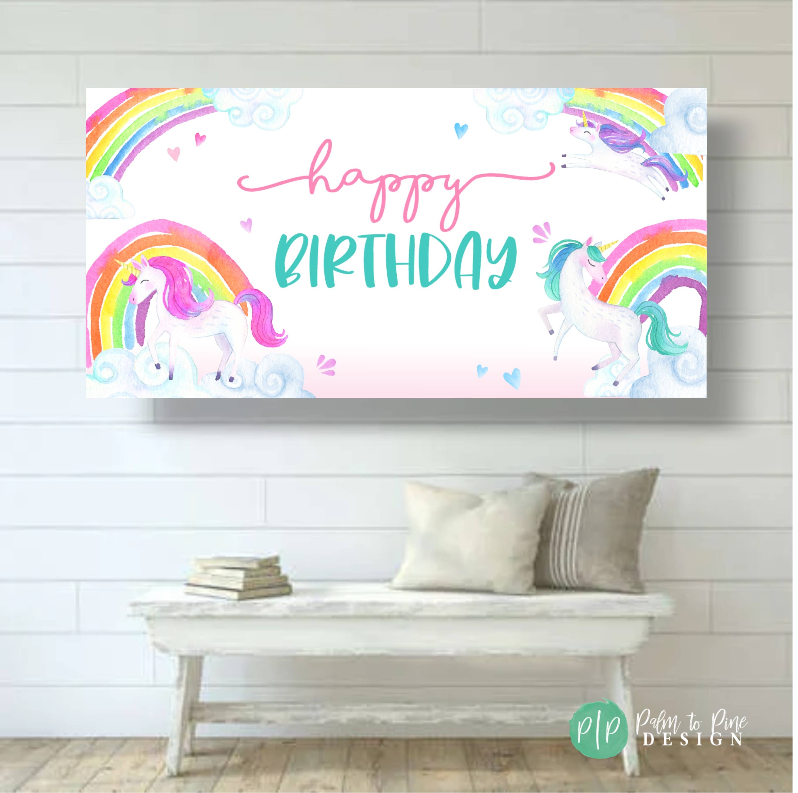 Palm to Pine Design - Wholesale Party Sign/Banner - Unicorn Birthday Banner for Girls, Printed on Vinyl5