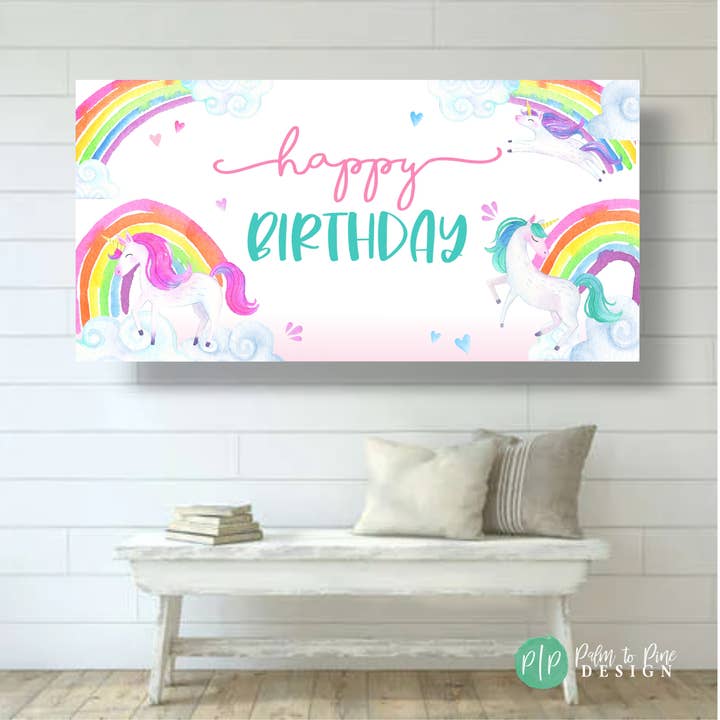 Palm to Pine Design - Wholesale Party Sign/Banner - Unicorn Birthday Banner for Girls, Printed on Vinyl5