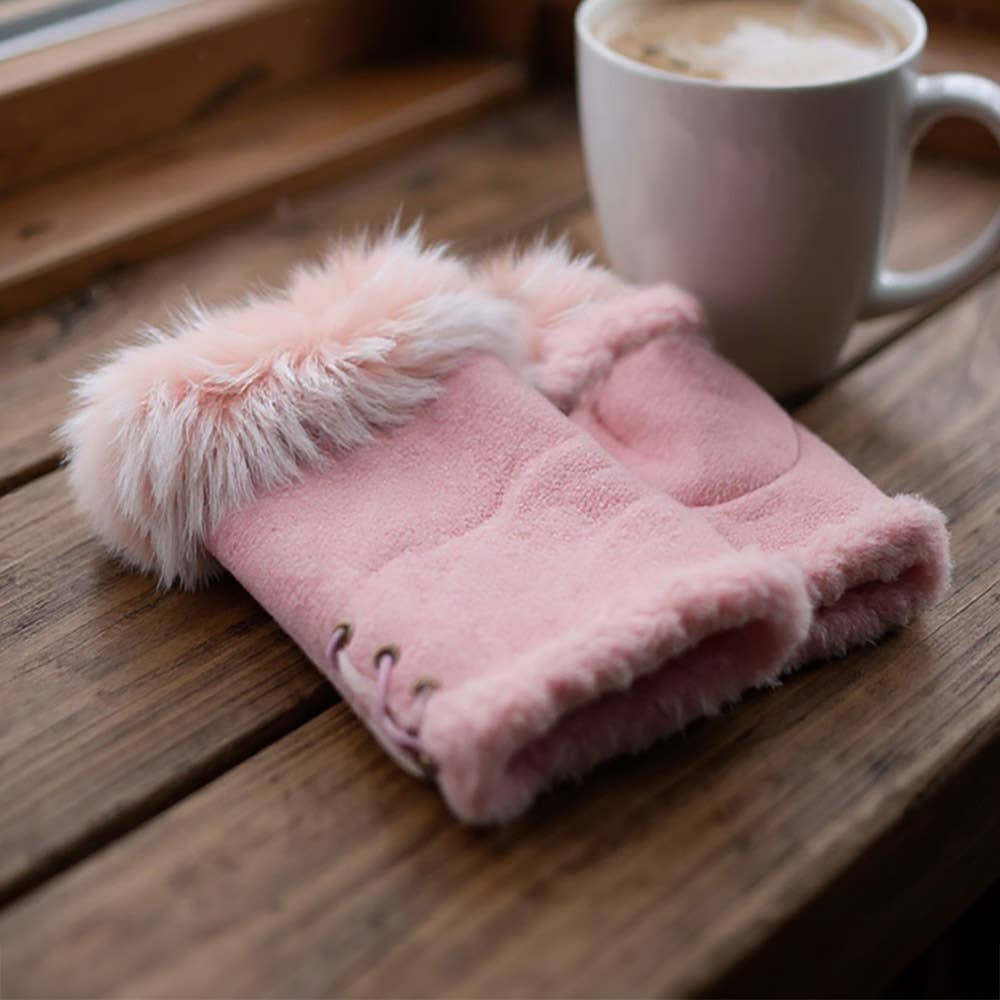 Sensibling Corp. - Wholesale Handschoenen - Dames - Tweegekleurde Vachtomrande Vingerloze Handschoenen17