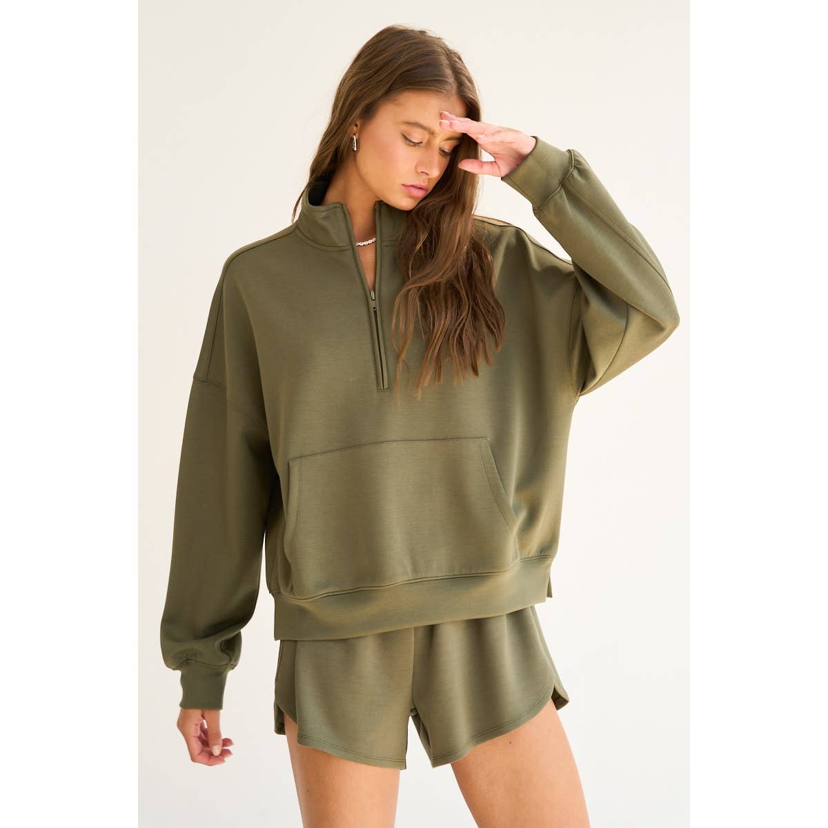The GREii - Wholesale Sweatshirt - Women's - Mock Neck Half Zip Up Sweatshirt23