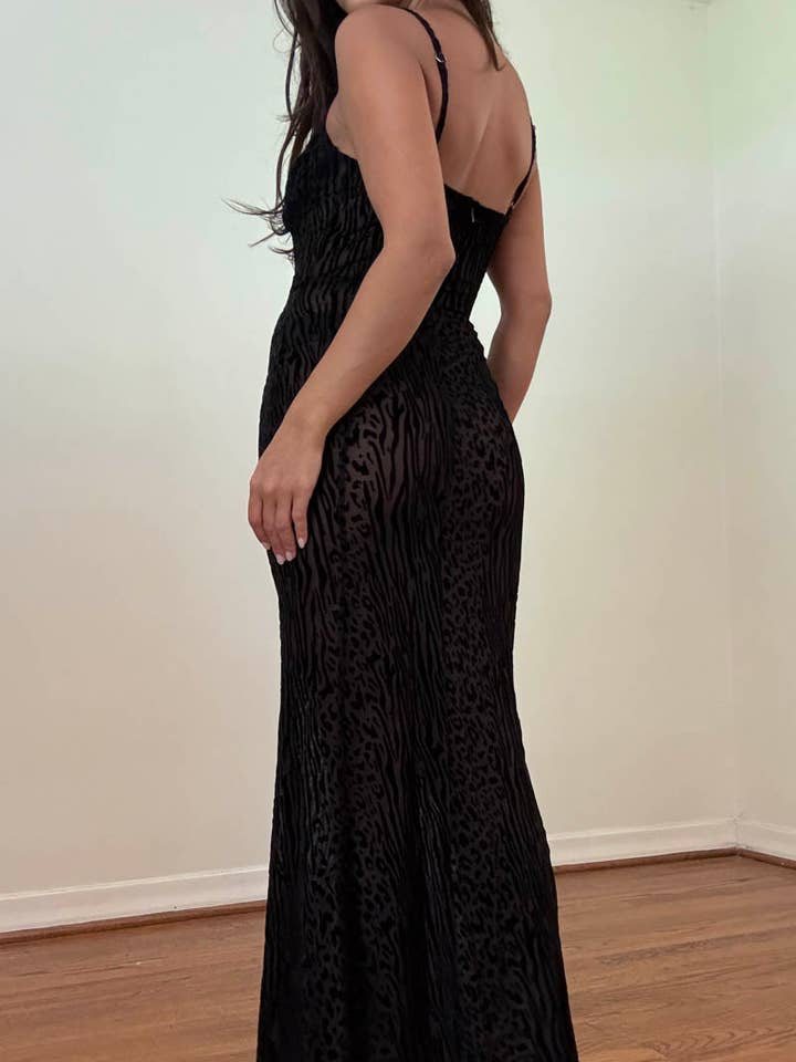 Black Burnout Velvet Corset Maxi for wholesale on Faire