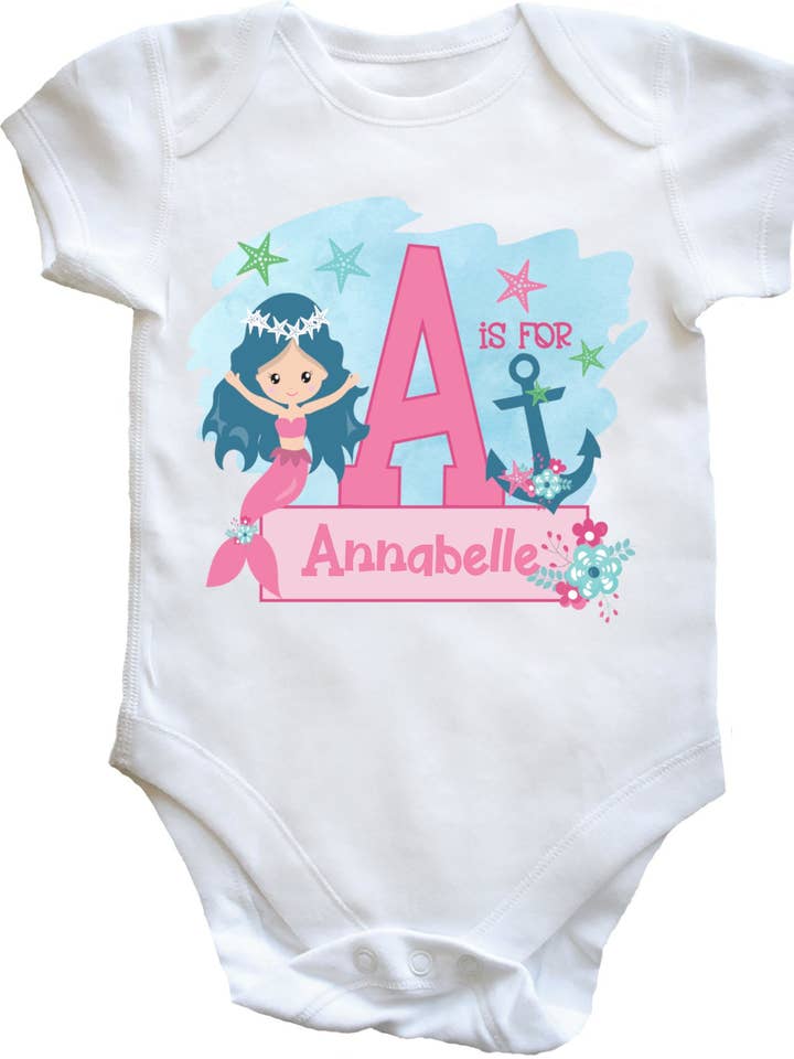 Personalised Mermaid Baby Vest Bodysuit - Personalise with any Name for wholesale by Little Ratbag