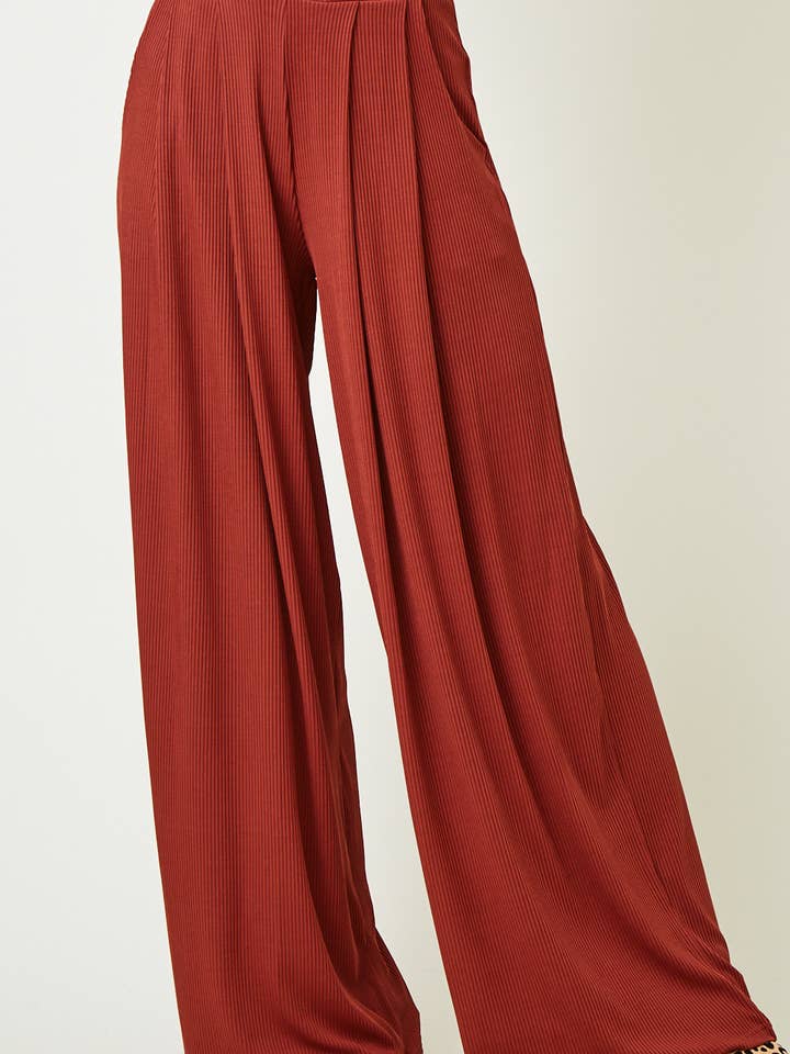 SIP6130A MARSALA RIBBED KNIT WIDE LEG PANTS W/ SIDE POCKETS for wholesale by Saints & Hearts