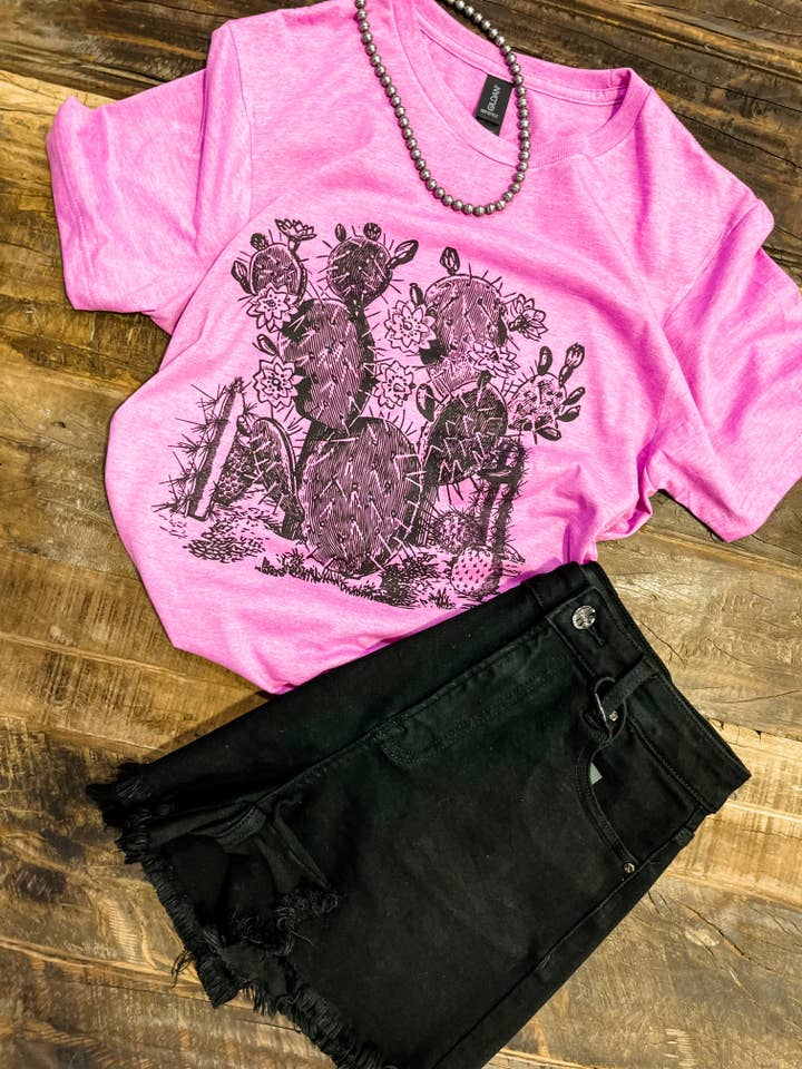 Pink Prickly Cactus Tshirt for wholesale by Disco Ranch Designs