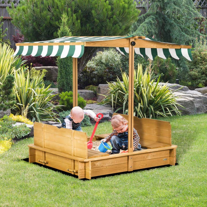 39F Inc. - Wholesale Outdoor Ornament/Decor - Kids Sandbox with Canopy Cover and Foldable Bench Seats1