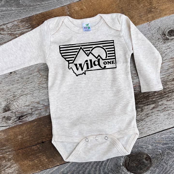 MONTANA WILD ONE LONG SLEEVE ONESIE (MULTIPLE COLORS) for wholesale by Back Road Designs