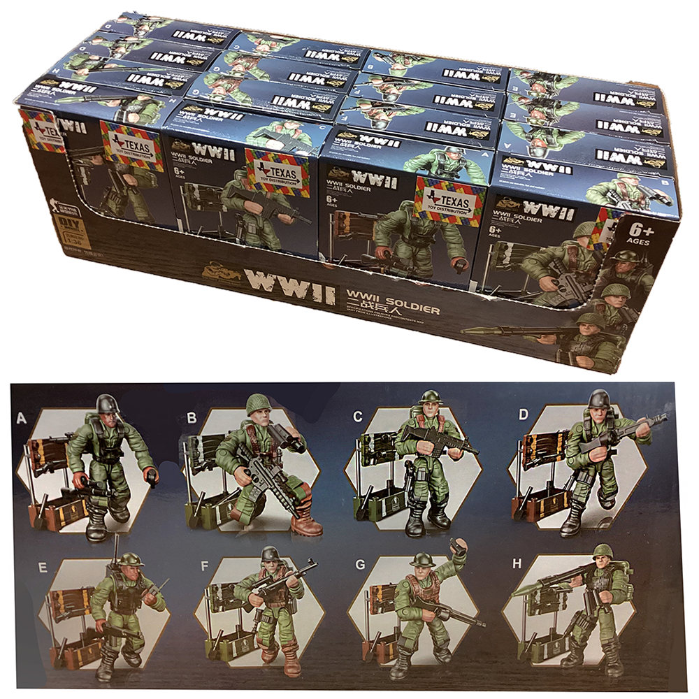 Texas Toy Distribution – wholesale Retailer display – Child & baby – WWII Soldier Army Military Figurine Display, 16 Kits0
