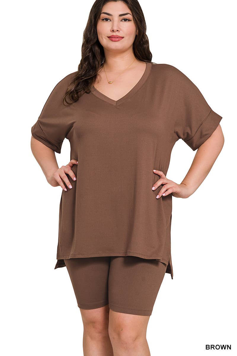 Vanilla Monkey - Wholesale Top & Pant Set (NOT Loungewear) - Women's - Plus Brushed Dty Microfiber V-neck Top And Biker2