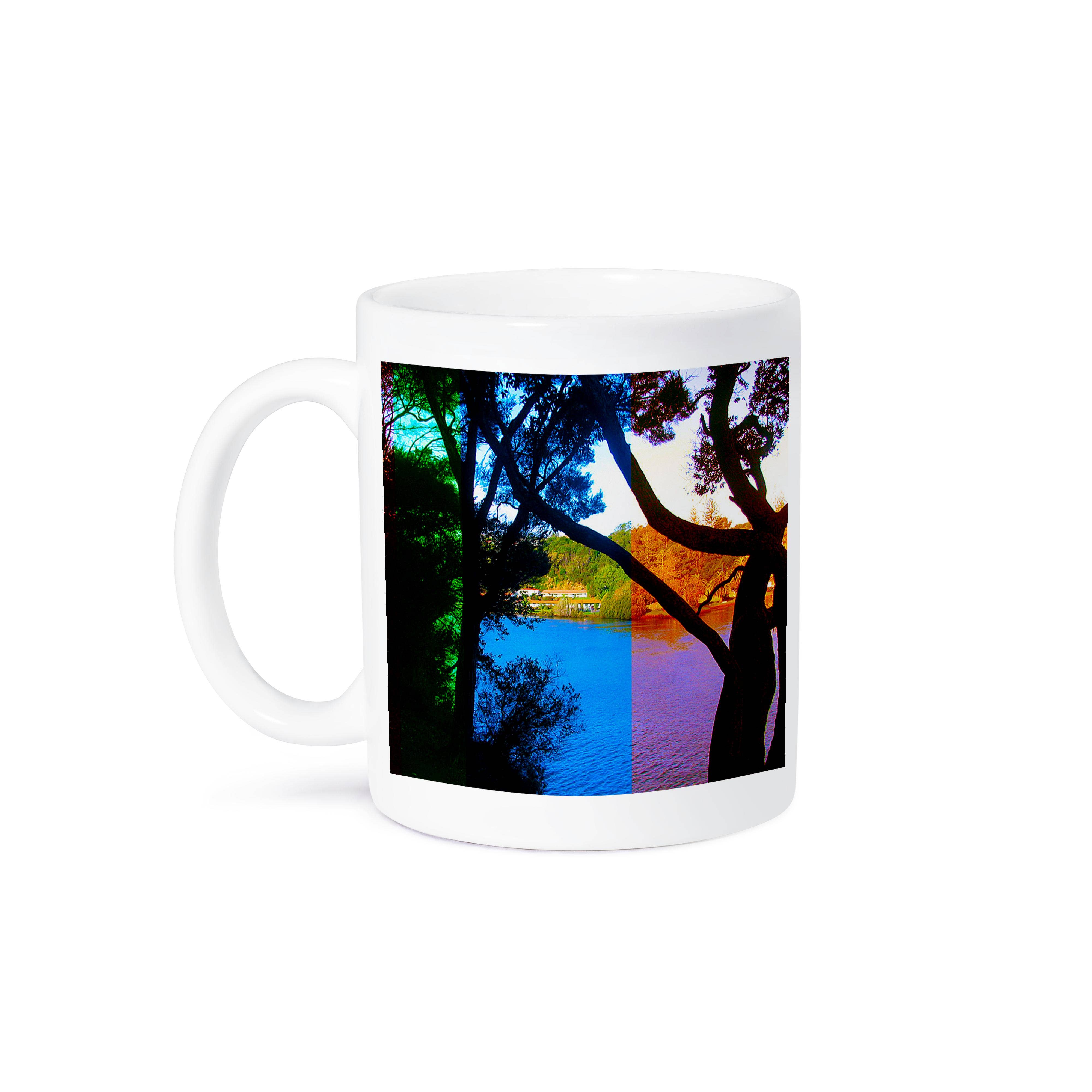 3dRose - Wholesale Coffee Mug - 3dRose, Trees In New Zealand Done in Vibrant Orange and Green With Purple ad Blue, Mug8