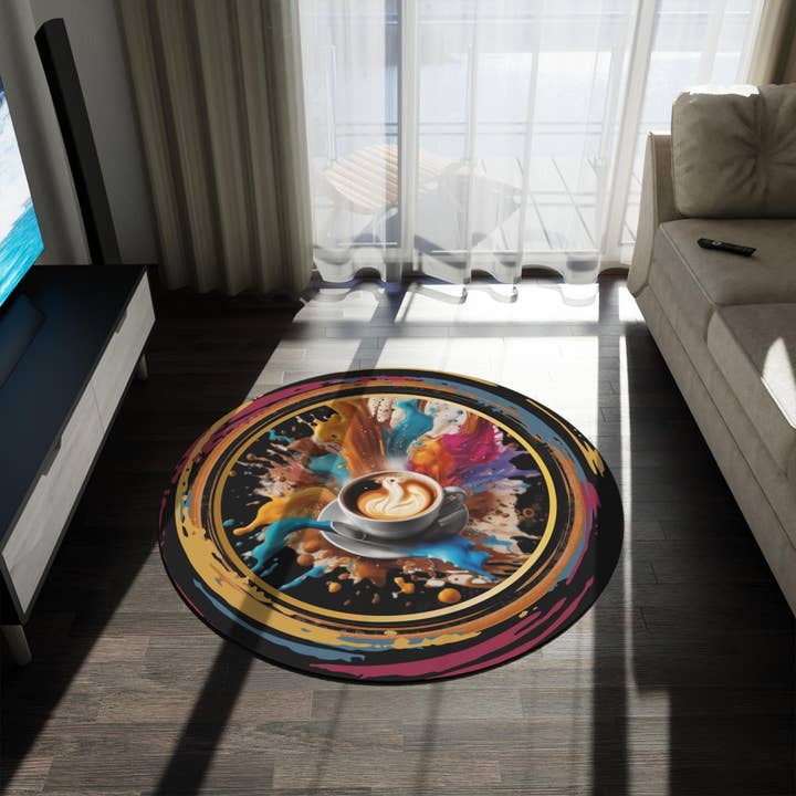 Coffee House Splash Round Rug, Vibrant Chenille, 60x60 for wholesale by LadyKCreations1