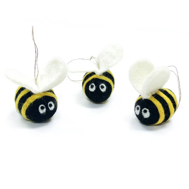 Friendsheep - Wholesale Ornament Set - Buzzy Bumble Bees Eco Wool Ornament - Set of 3