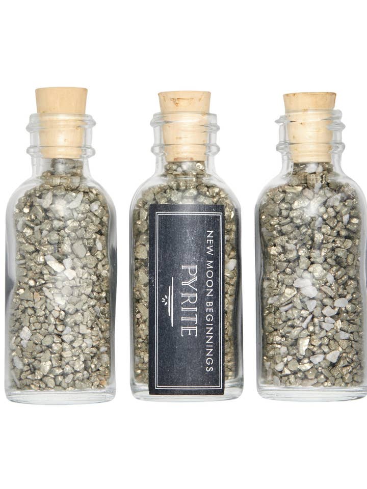 Pyrite Gem Bottle - Raw Pyrite Crystal Chips for wholesale by New Moon Beginnings